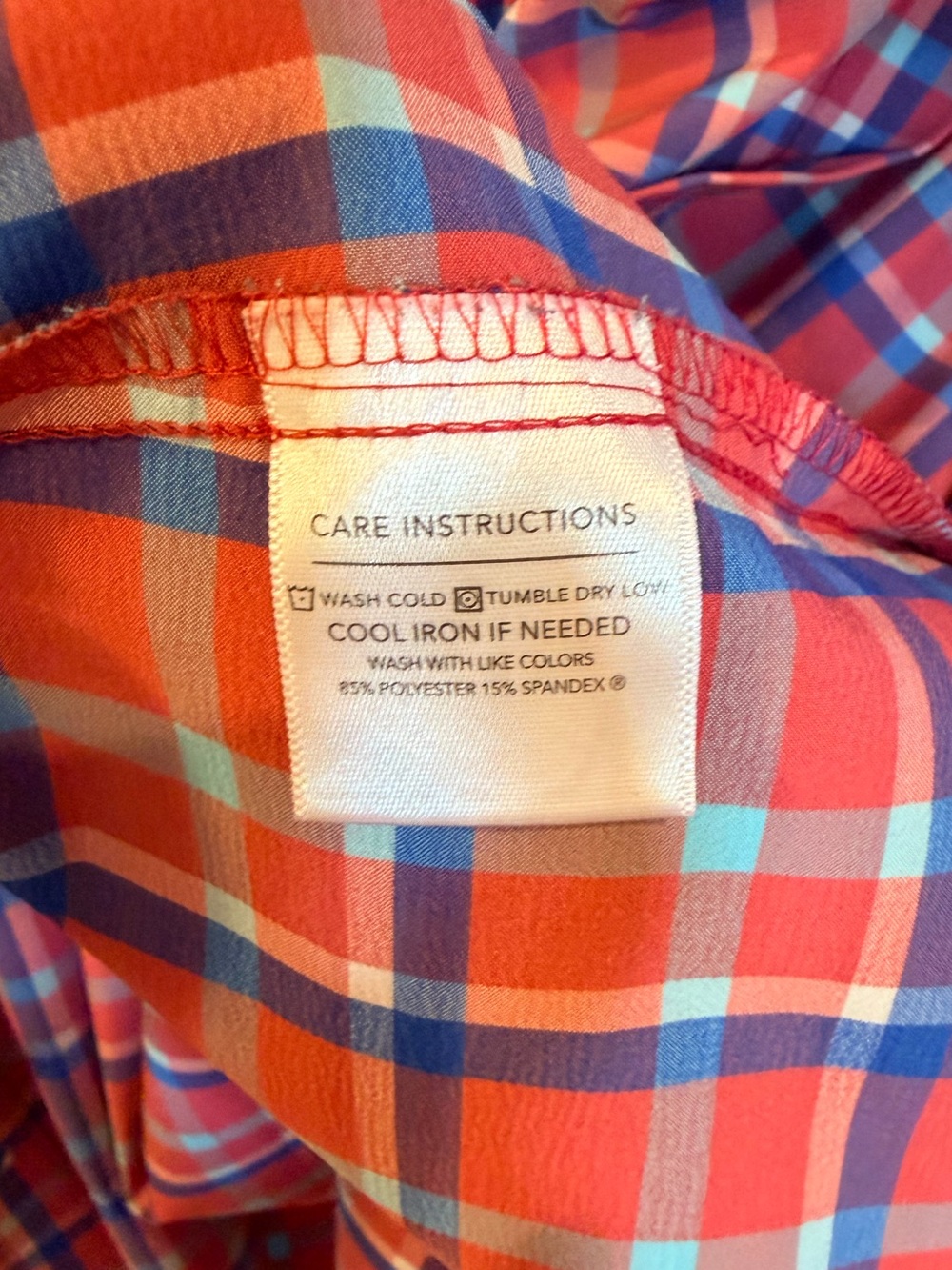 Mizzen+Main Leeward Coral and Blue Plaid Long-Sleeve Button-Down Shirt NWOT - Picture 4 of 7